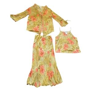 Dress-U-ll by Sharon 3pc Set Midi Skirt Cami Cardigan 1X Floral Animal Print Y2K